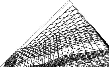 Modern geometrik mimari tasarım, 3D tasarım, AVM planı, mimari sanat, taslak çizimi.