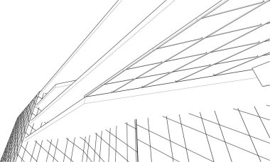 Modern geometrik mimari tasarım, 3D tasarım, AVM planı, mimari sanat, taslak çizimi.