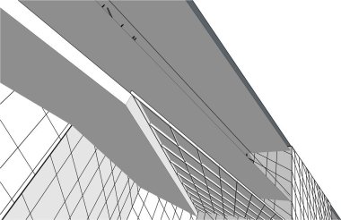 Modern geometrik mimari tasarım, 3D tasarım, AVM planı, mimari sanat, taslak çizimi.