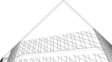 Modern geometrik mimari tasarım, 3D tasarım, AVM planı, mimari sanat, taslak çizimi.