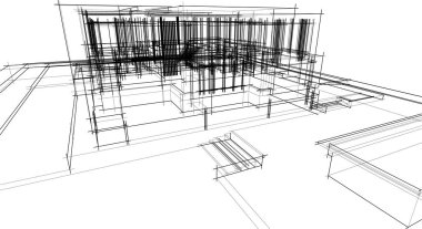 Modern geometrik mimari tasarım, 3D tasarım, gayrimenkul planı, mimari sanat, taslak çizimi.