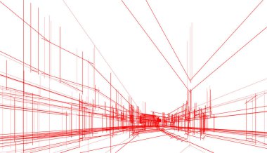Modern geometrik mimari tasarım, 3D tasarım, gayrimenkul planı, mimari sanat, taslak çizimi.