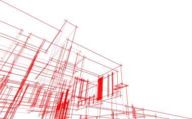 Modern geometrik mimari tasarım, 3D tasarım, gayrimenkul planı, mimari sanat, taslak çizimi.