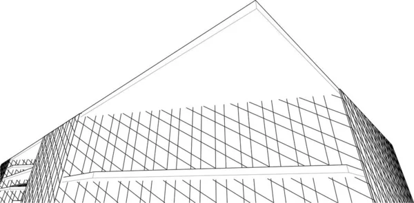 Modernes Geometrisches Architekturdesign Rendering Bauplan Für Einkaufszentren Architekturkunst Umrissillustration — Stockvektor