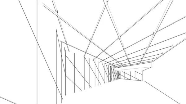 Moderní Geometrická Architektura Design Vykreslování Nákupní Plán Architektonické Umění Obrys — Stockový vektor