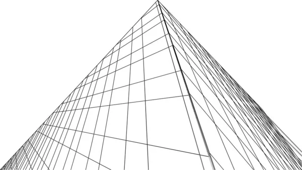 Modern Geometrisk Arkitektur Design Rendering Galleria Ritning Arkitektonisk Konst Kontur — Stock vektor