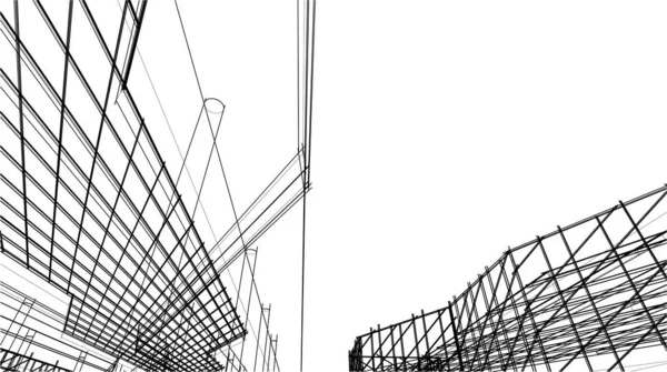 現代の幾何学建築デザイン3Dレンダリングモール青写真建築美術アウトラインイラスト — ストックベクタ