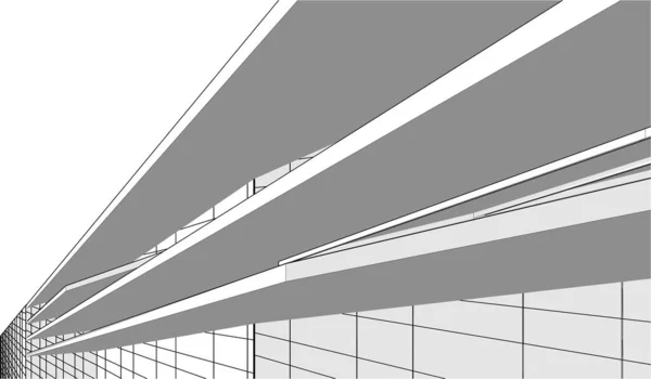 Modern Geometrikus Építészet Tervezés Renderelés Bevásárlóközpont Tervrajz Építészeti Művészet Vázlat — Stock Vector