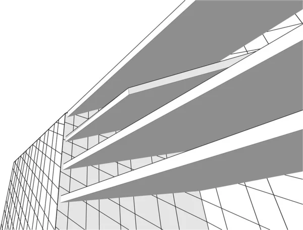 Modernes Geometrisches Architekturdesign Rendering Bauplan Für Einkaufszentren Architekturkunst Umrissillustration — Stockvektor