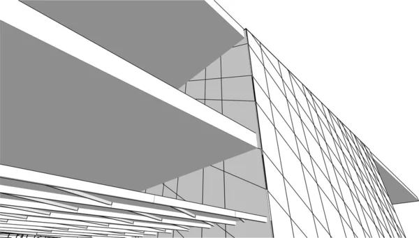 Modernes Geometrisches Architekturdesign Rendering Bauplan Für Einkaufszentren Architekturkunst Umrissillustration — Stockvektor