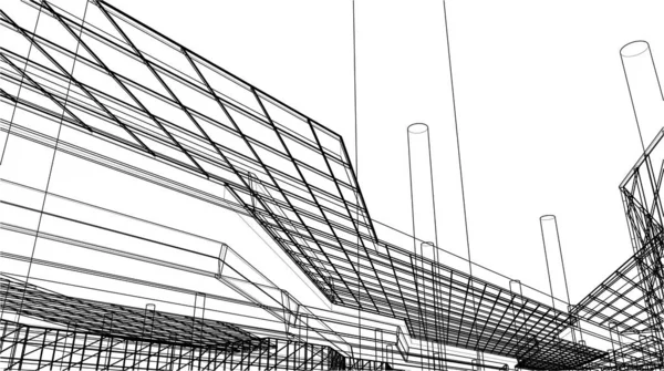 Modernes Geometrisches Architekturdesign Rendering Bauplan Für Einkaufszentren Architekturkunst Umrissillustration — Stockvektor