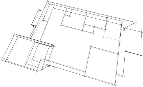 Modern Geometrisk Arkitektur Design Rendering Egendom Ritning Arkitektonisk Konst Kontur — Stock vektor