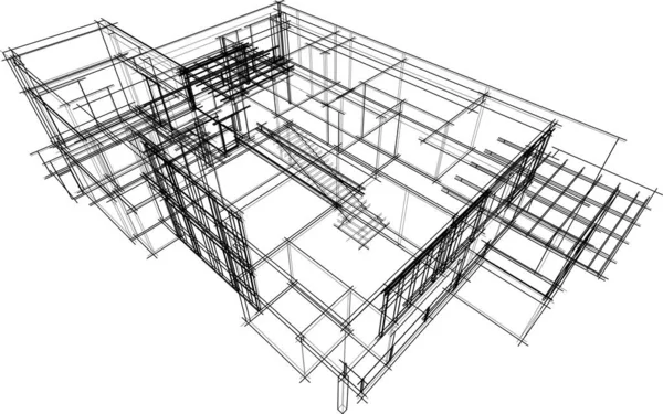 Modern Geometrisk Arkitektur Design Rendering Egendom Ritning Arkitektonisk Konst Kontur — Stock vektor