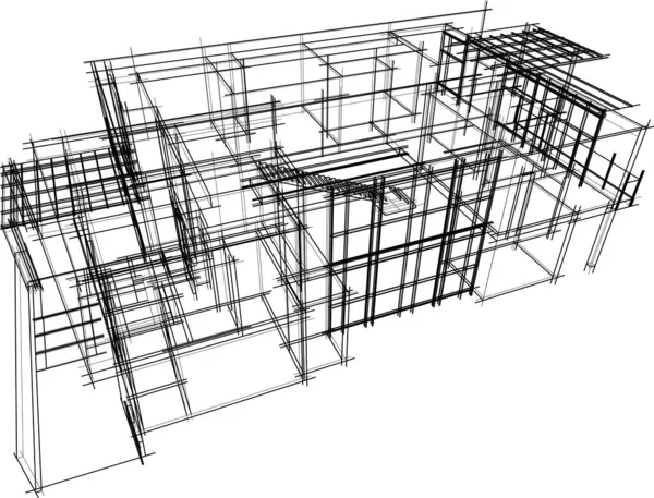 Modernes Geometrisches Architekturdesign Rendering Nachlassplan Architekturkunst Umrissillustration — Stockvektor