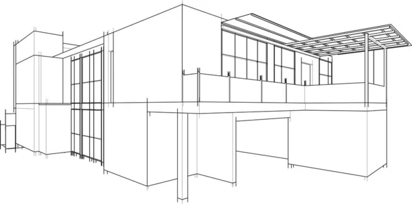 现代几何建筑设计 3D渲染 地产蓝图 建筑艺术 概要说明 — 图库矢量图片