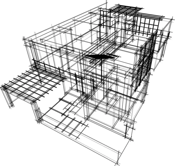 Modernes Geometrisches Architekturdesign Rendering Nachlassplan Architekturkunst Umrissillustration — Stockvektor