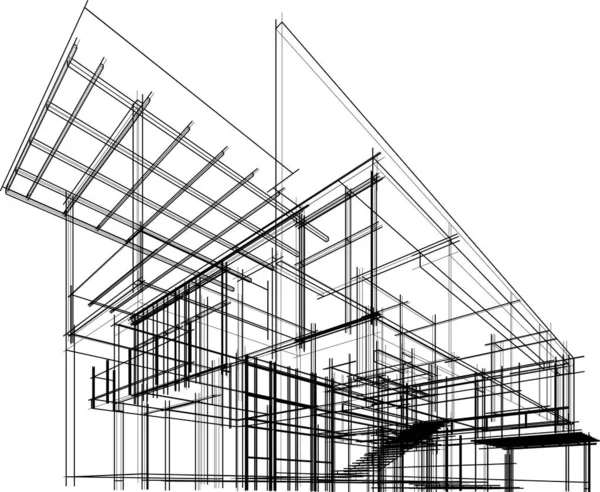 Modern Geometrisch Architectuur Ontwerp Rendering Landgoed Blauwdruk Architectonische Kunst Schets — Stockvector