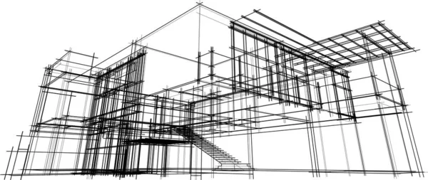 Design Architettura Geometrica Moderna Rendering Progetto Immobiliare Arte Architettonica Illustrazione — Vettoriale Stock