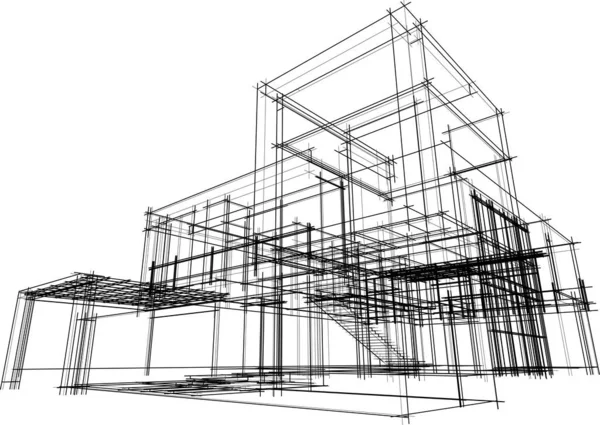 Modern Geometrisch Architectuur Ontwerp Rendering Landgoed Blauwdruk Architectonische Kunst Schets — Stockvector