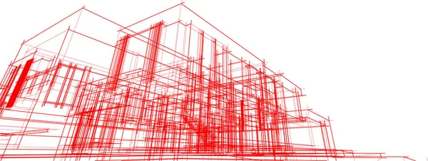 現代の幾何学建築デザイン 3Dレンダリング 不動産の青写真 建築芸術 アウトラインイラスト — ストックベクタ