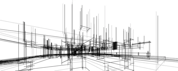 現代の幾何学建築デザイン 3Dレンダリング 不動産の青写真 建築芸術 アウトラインイラスト — ストックベクタ