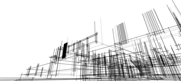 Moderní Geometrický Architektonický Design Vykreslování Panství Architektonické Umění Obrys Ilustrace — Stockový vektor