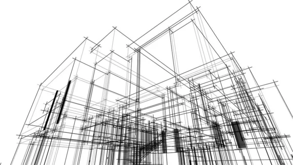 Moderní Geometrický Architektonický Design Vykreslování Panství Architektonické Umění Obrys Ilustrace — Stockový vektor