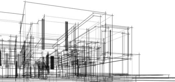 Modernes Geometrisches Architekturdesign Rendering Nachlassplan Architekturkunst Umrissillustration — Stockvektor