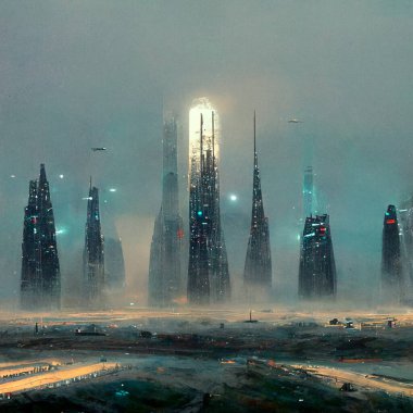 Fütürist gece şehri silüeti 3D illüstrasyon