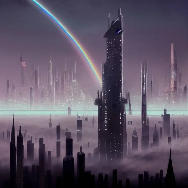 Futuristische Nacht Stad Skyline Illustratie — Stockfoto