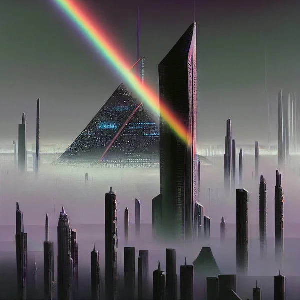 Futurista Noite Cidade Skyline Ilustração — Fotografia de Stock