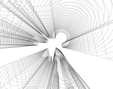 Soyut mimari duvar kağıdı, mimari sanat, geometrik illüstrasyon, üç boyutlu soyut illüstrasyon