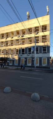 Ukrayna 'da savaş. Rus füze saldırısının sonuçları. Şehir merkezinde yıkım ve hasar. Kyiv, Ukrayna, Ekim 2022 