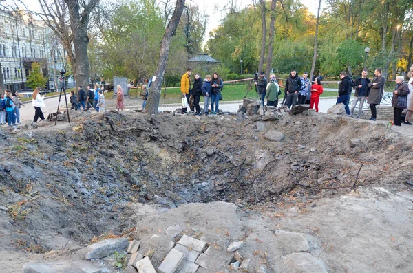 Guerra Ucrânia Consequências Ataque Mísseis Russos Parque Infantil Destruído Centro — Fotografia de Stock