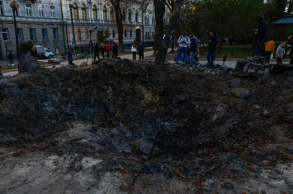 Guerra Ucrânia Consequências Ataque Mísseis Russos Parque Infantil Destruído Centro — Fotografia de Stock