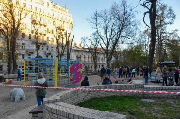 Guerra Ucrânia Consequências Ataque Mísseis Russos Parque Infantil Destruído Centro — Fotografia de Stock