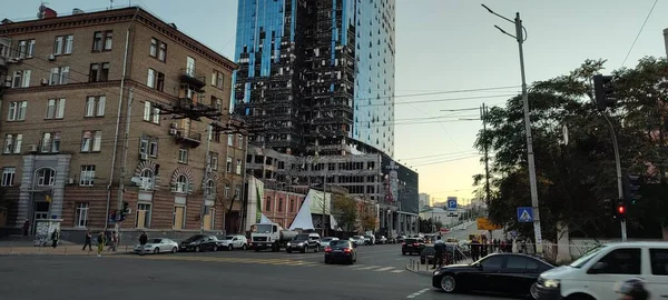 Guerra Ucrânia Consequências Ataque Mísseis Russo Destruição Danos Centro Cidade — Fotografia de Stock