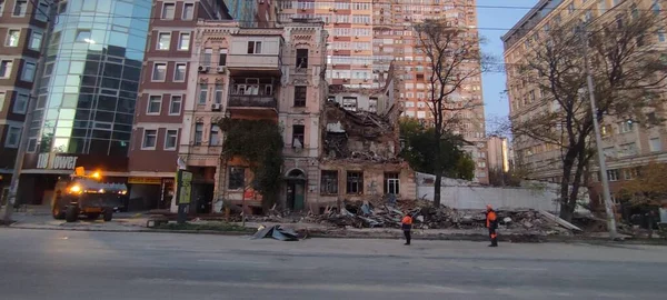 War Ukraine Consequences Russian Missile Attack Destruction Damage City Center — Stock Photo, Image