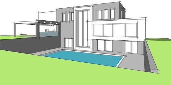 Maison Bâtiment Croquis Architecture Illustration — Image vectorielle