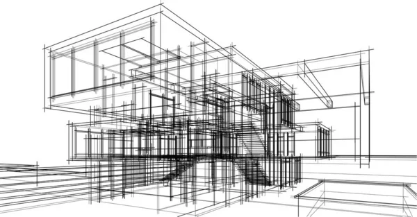 House Building Sketch Architecture Illustration — Stock Vector