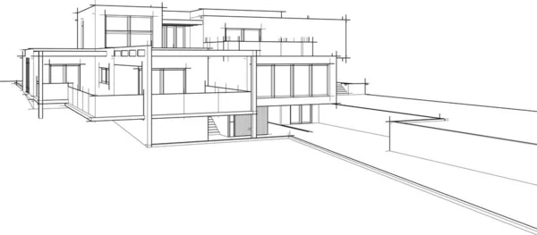 Casa Construção Esboço Arquitetura Ilustração —  Vetores de Stock