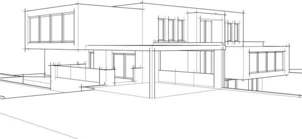 House Building Sketch Architecture Illustration —  Vetores de Stock