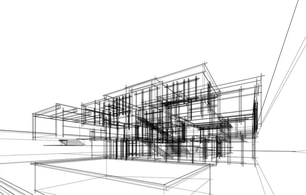 Maison Bâtiment Croquis Architecture Illustration — Image vectorielle