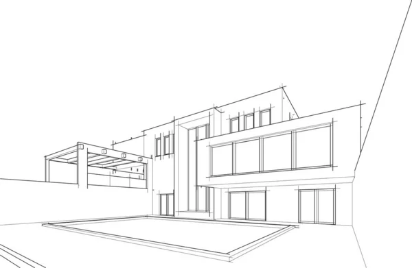 House Building Sketch Architecture Illustration — Vettoriale Stock