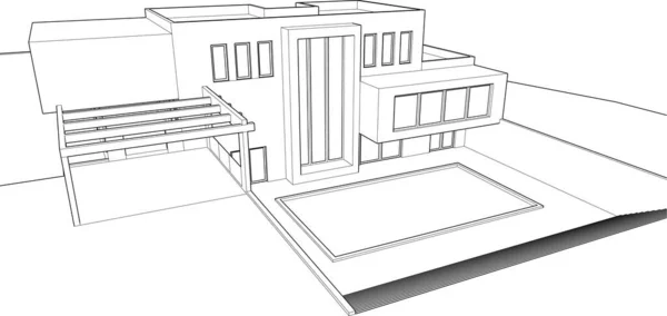 Dům Budova Skica Architektura Ilustrace — Stockový vektor