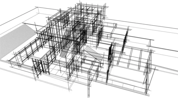 Hus Byggnad Skiss Arkitektur Illustration — Stock vektor