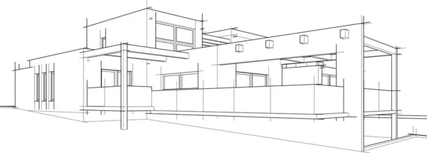 Casa Construção Esboço Arquitetura Ilustração — Vetor de Stock