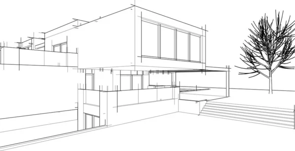 Casa Construção Esboço Arquitetura Ilustração —  Vetores de Stock