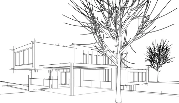 Casa Construção Esboço Arquitetura Ilustração — Vetor de Stock
