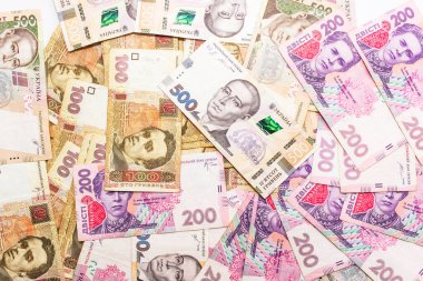 Hryvnia 'nın yüz değeri olan yeni banknotlar. Para geçmişi. Ukrayna parası. İş konsepti.